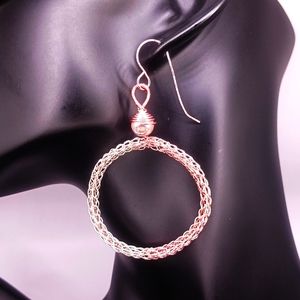 Rose Gold and Silver Hoop viking knit earrings